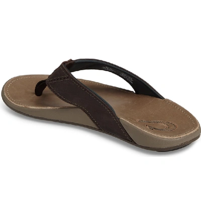 Shop Olukai 'nui' Leather Flip Flop In Dark Wood/ Clay Leather