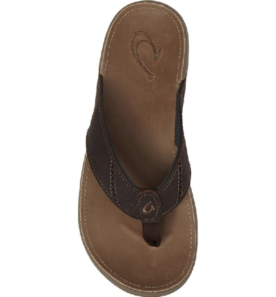 Shop Olukai 'nui' Leather Flip Flop In Dark Wood/ Clay Leather