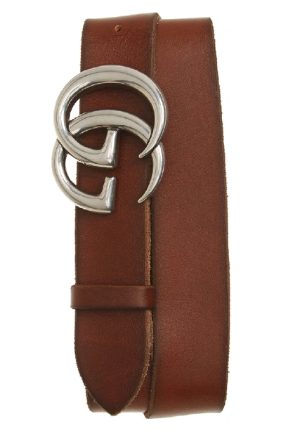 Shop Gucci Distressed Leather Belt In Light Brown