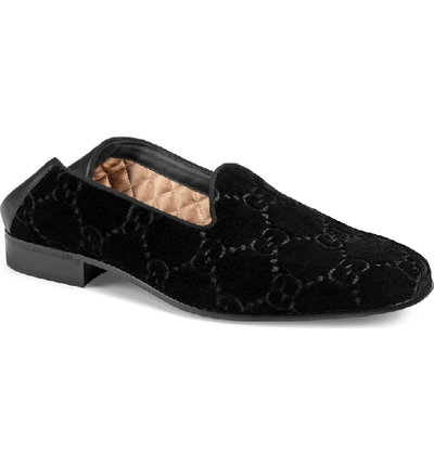 Shop Gucci Gg Velvet Loafer In Black