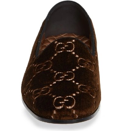 Shop Gucci Gg Velvet Loafer In Brown/ Black