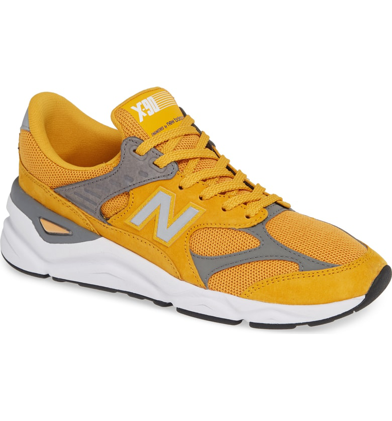 new balance x90v1 cream and yellow trainers