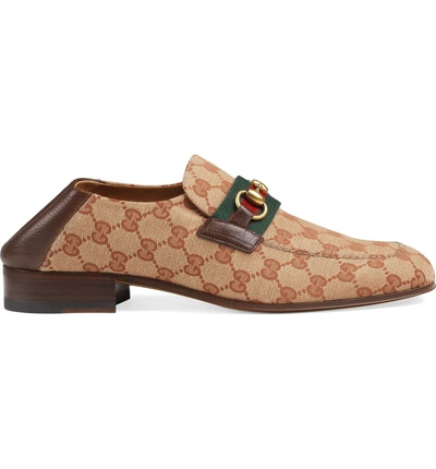 Shop Gucci Horsebit Collapsible Leather Loafer In Beige/ Rose