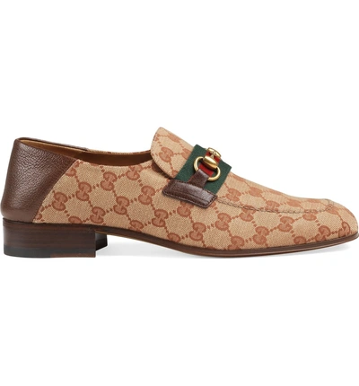 Shop Gucci Horsebit Collapsible Leather Loafer In Beige/ Rose