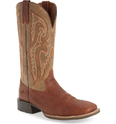 Shop Ariat Heritage Latigo Square Toe Cowboy Boot In Cognac/ Brown Bomber Leather