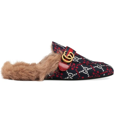 Shop Gucci Princetown Double G Loafer Mule With Genuine Shearling In Blue