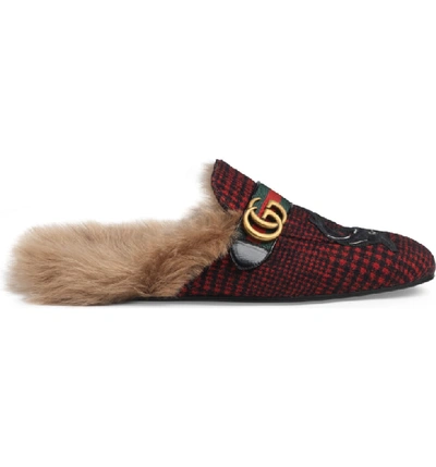 Shop Gucci Princetown Double G Loafer Mule With Genuine Shearling In Red Black/ Nero