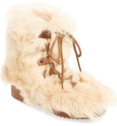 Shop Saint Laurent Furry Genuine Shearling Boot In Cream/ Safari