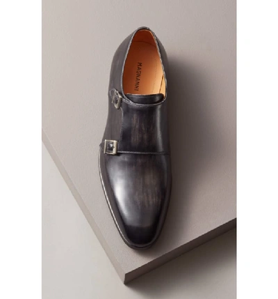 Shop Magnanni Lucio Double Strap Monk Shoe In Navy Leather