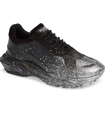 Shop Valentino Bounce Paint Splatter Sneaker In Black/ Silver