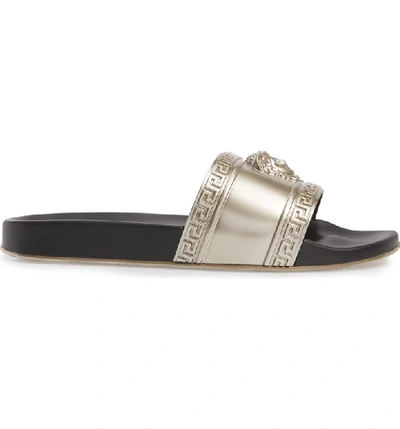 Shop Versace Palazzo Medusa Slide Sandal In Gold/ Black