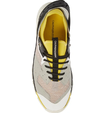 Shop Calvin Klein 205w39nyc Carlos 10 Snapback Runner Sneaker In Grey/ Yellow/ Black/ White
