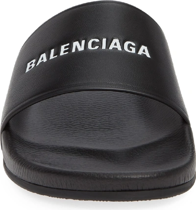 Shop Balenciaga Logo Slide Sandal In Black/ White