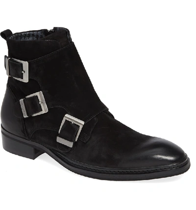 Shop Karl Lagerfeld Triple Buckle Monk Boot In Black