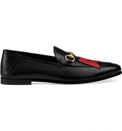 Shop Gucci Brixton Embroidered Loafer In Black/ Black