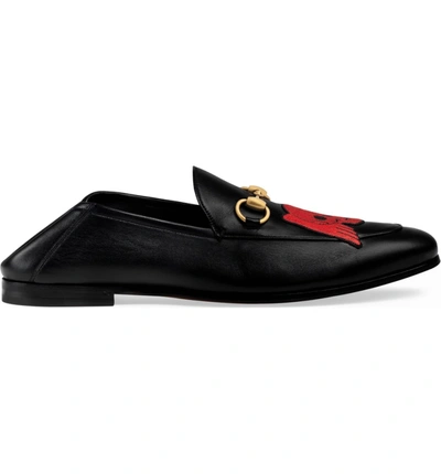 Shop Gucci Brixton Embroidered Loafer In Black/ Black
