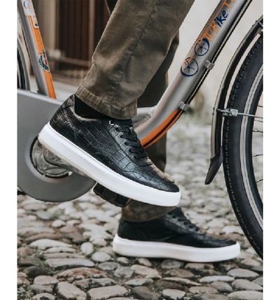 Geox Deiven 8 Croc Textured Low Top Sneaker In Black Leather | ModeSens