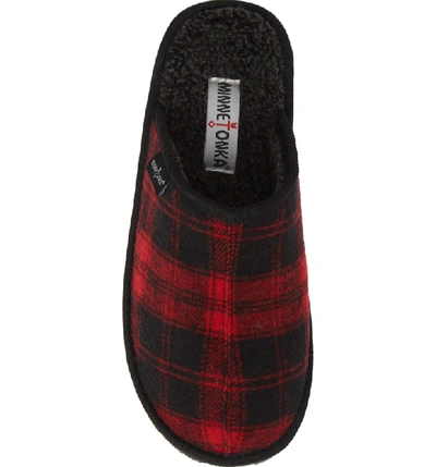 Shop Minnetonka Franklin Scuff Slipper In Red Plaid Fabric