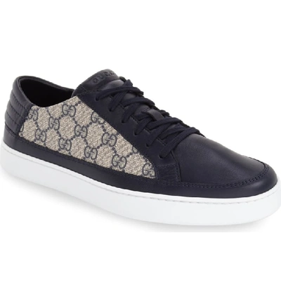 Shop Gucci 'common' Low-top Sneaker In Blue / Beige Leather/ Fabric