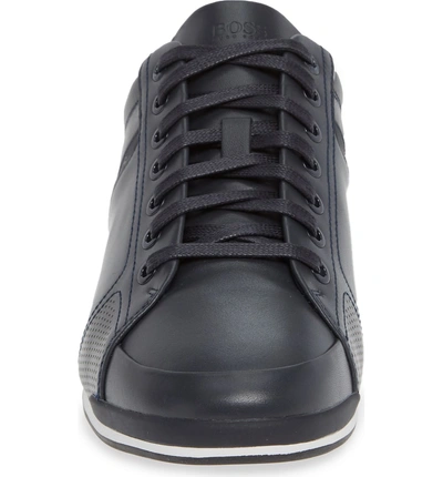 Shop Hugo Boss Saturn Low Top Sneaker In Navy Leather
