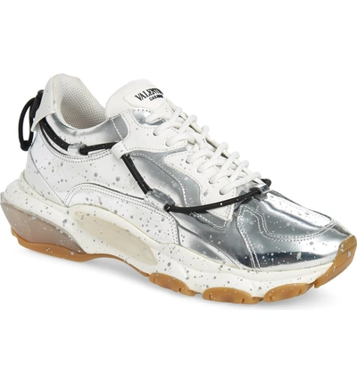 Shop Valentino Bounce Paint Splatter Sneaker In Silver