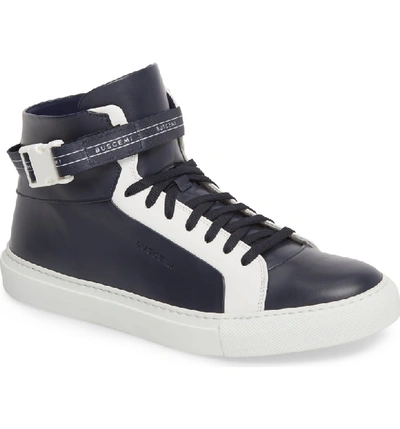 Shop Buscemi Ankle Strap High Top Sneaker In Oceano/ White