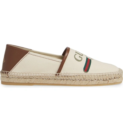 Shop Gucci Logo Canvas Espadrille In Beige