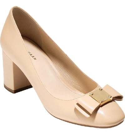 Shop Cole Haan Tali Bow Pump In Nude Leather