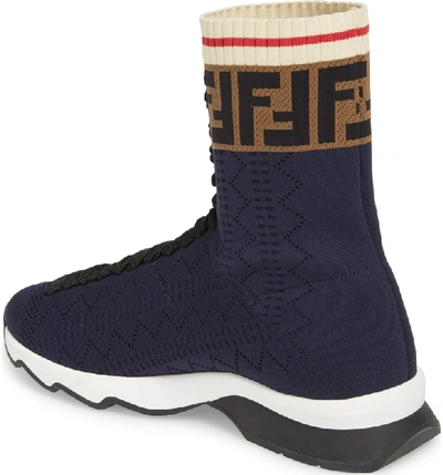 Shop Fendi Rockoko Logo Sock Sneaker In Navy