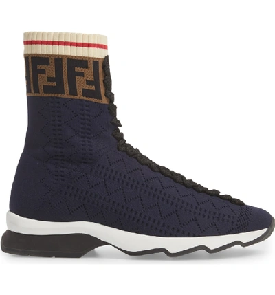 Shop Fendi Rockoko Logo Sock Sneaker In Navy