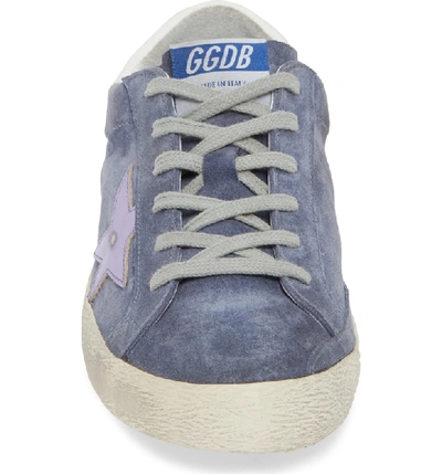 Shop Golden Goose Superstar Suede Low Top Sneaker In Denim Blue/ Pink