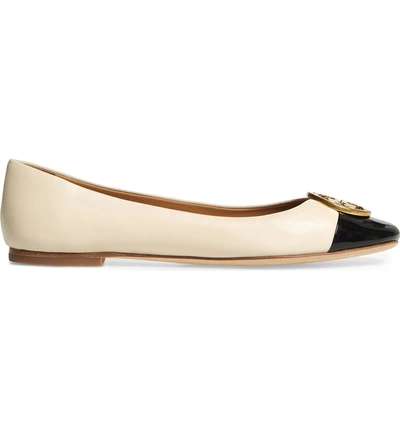 Shop Tory Burch Chelsea Cap Toe Ballet Flat In New Cream/ Perfect Black