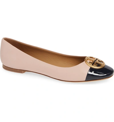 Shop Tory Burch Chelsea Cap Toe Ballet Flat In Sea Shell Pink/ Perfect Navy