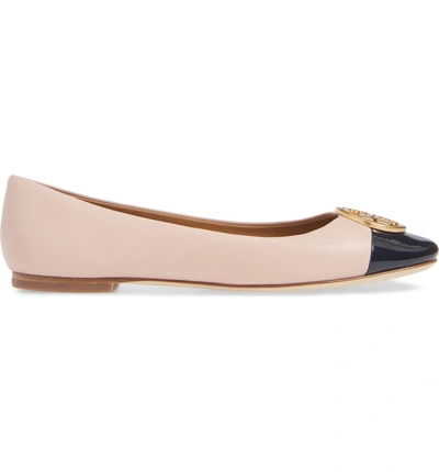 Tory Burch Women's Chelsea Cap Toe Leather Ballet Flats In Sea Shell Pink /  Perfect Navy | ModeSens