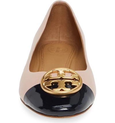 Tory Burch Women's Chelsea Cap Toe Leather Ballet Flats In Sea Shell Pink /  Perfect Navy | ModeSens