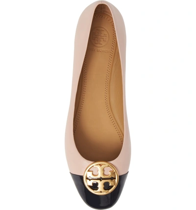 Shop Tory Burch Chelsea Cap Toe Ballet Flat In Sea Shell Pink/ Perfect Navy