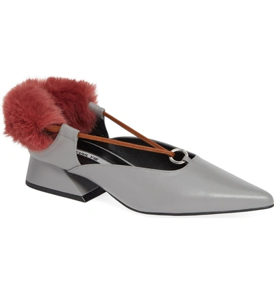 Shop Yuul Yie Faux Fur Block Heel Pump In Light Grey/ Brown