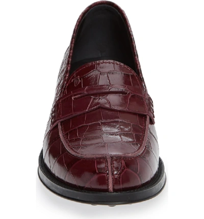 Shop Tod's Classic Croc Embossed Penny Loafer In Burgundy
