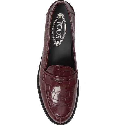 Shop Tod's Classic Croc Embossed Penny Loafer In Burgundy