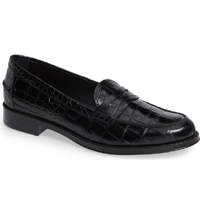 Shop Tod's Classic Croc Embossed Penny Loafer In Black