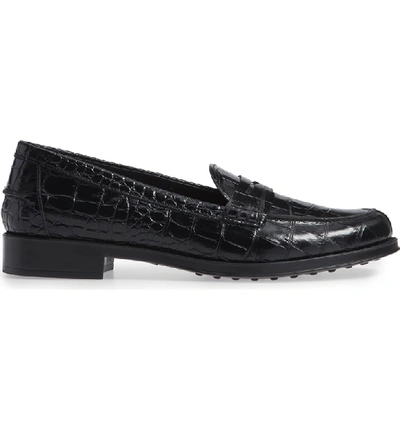 Shop Tod's Classic Croc Embossed Penny Loafer In Black