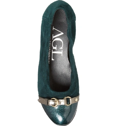 Shop Agl Attilio Giusti Leombruni Cap Toe Ballet Flat In Green Suede