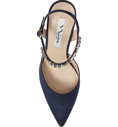 Shop Nina Tonya Pointy Toe Pump In Navy Satin