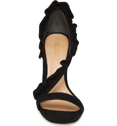 Shop Schutz Aim Ruffle Sandal In Black Suede