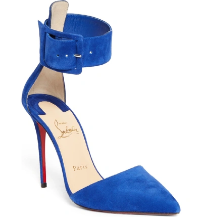 Shop Christian Louboutin Harler Ankle Strap Pump In Blue Suede