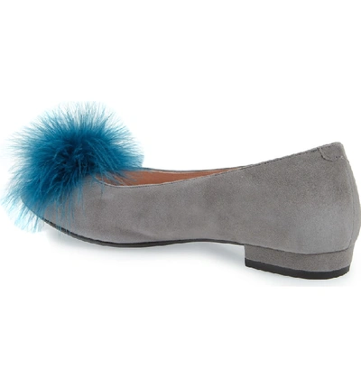 Shop Patricia Green Maribou Feather Pouf Flat In Grey Suede