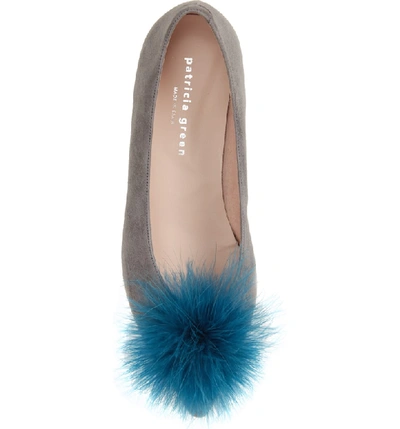 Shop Patricia Green Maribou Feather Pouf Flat In Grey Suede