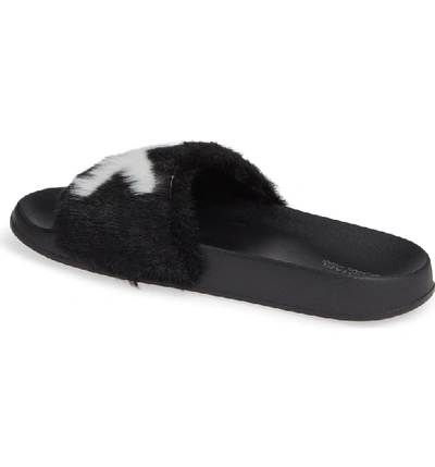 Shop Michael Michael Kors Mk Logo Faux Fur Slide Sandal In Black/ Optic White