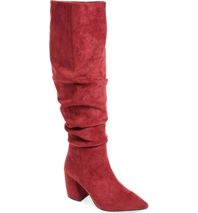 Shop Jeffrey Campbell Final Slouch Over The Knee Boot In Wine Suede
