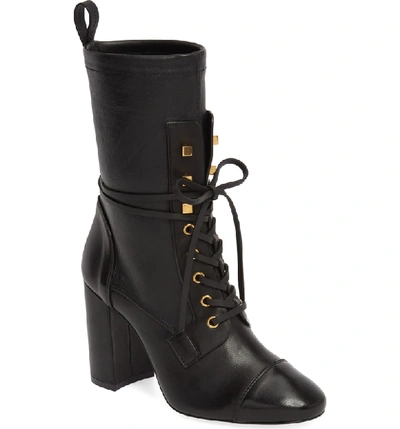 Shop Stuart Weitzman Veruka Lace-up Boot In Black Gleaming